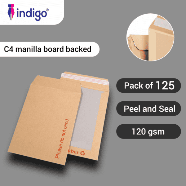 c4 indigo manilla boardback peel & seal do not bend envelopes pack of 125