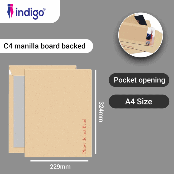 c4 indigo manilla boardback peel & seal do not bend envelopes pack of 125