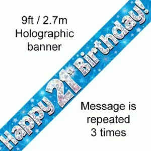 happy 21st birthday foil holographic banner, blue, 9ft