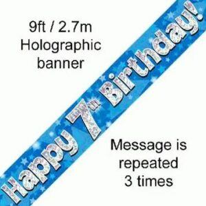 happy 7th birthday foil holographic banner, blue, 9ft