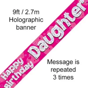 happy birthday daughter foil holographic banner, pink, 9ft