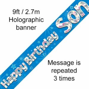 happy birthday son foil holographic banner, blue, 9ft