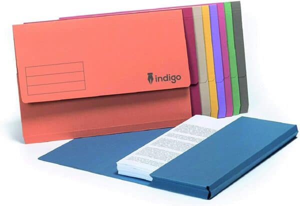 indigo® premium foolscap document wallet half flap 285gsm capacity 32mm (buff, pack of 50)