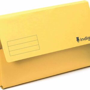 indigo&reg; premium foolscap document wallet half flap 285gsm capacity 32mm (yellow, pack of 50)