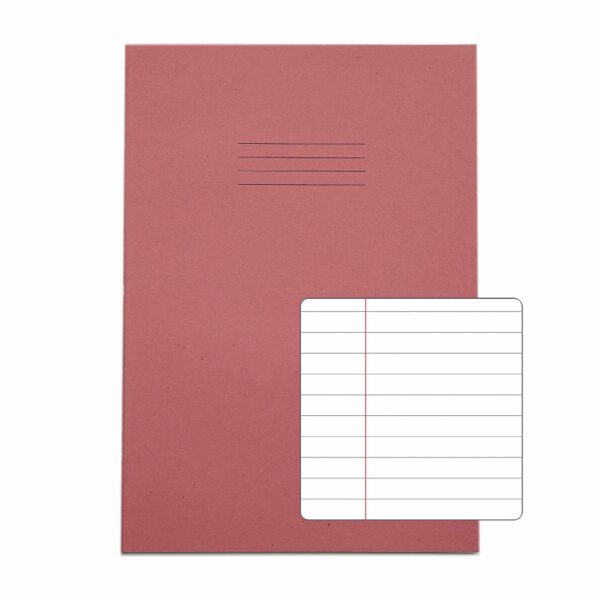 rhino a4 80 page exercise book ruled with 8mm feints and a margin (pink cover)