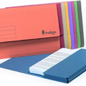 indigo® premium foolscap document wallet half flap 285gsm capacity 32mm (assorted, pack of 10)