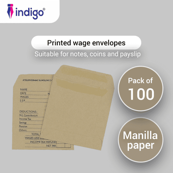 indigo manilla printed wage envelopes 80gsm pack of 100