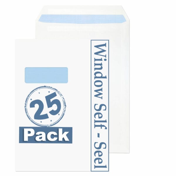 c4 indigo white window self seal pocket envelopes pack of 25