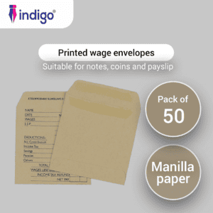 indigo manilla printed wage envelopes 80gsm pack of 50