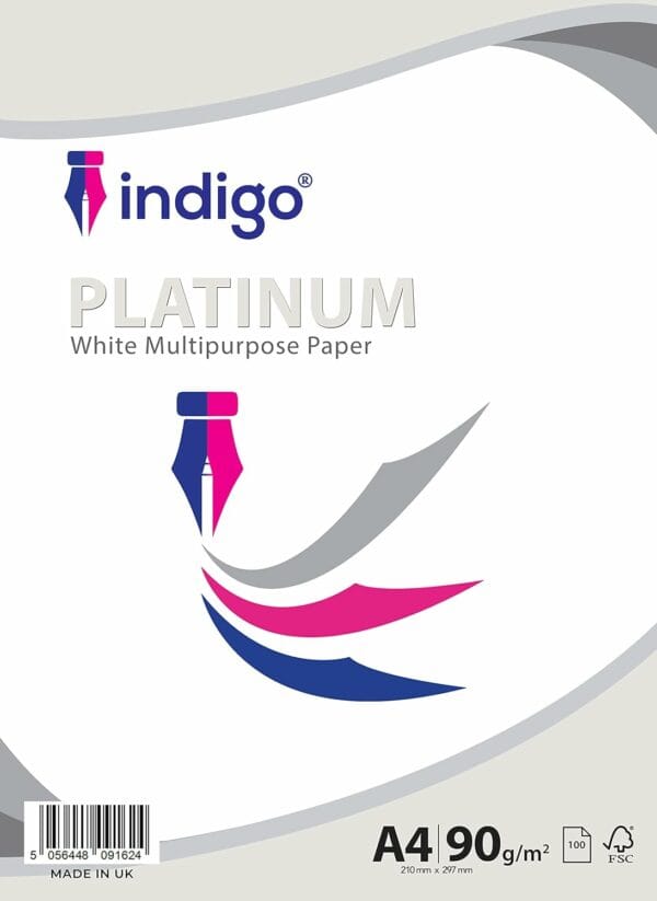 indigo® a4 platinum white multipurpose copier 90gsm paper pack 100 sheets