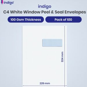 c4 indigo white window self seal pocket envelopes pack of 100 indigo® c4 white self seal window pack of 100