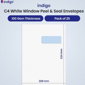 c4 indigo white window peel & seal pocket envelopes pack of 25