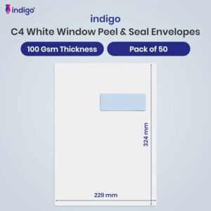 c4 indigo white window peel & seal pocket envelopes pack of 50