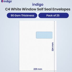 c4 indigo white window self seal pocket envelopes pack of 25