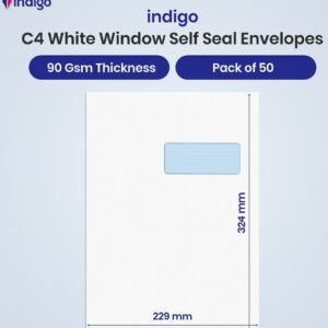 c4 indigo white window self seal pocket envelopes pack of 50