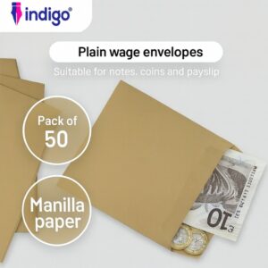 indigo manilla plain wage envelopes 80gsm pack of 50