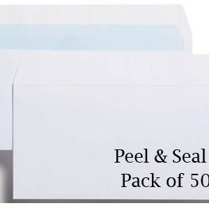 100gsm indigo dl white peel & seal envelopes 50 pack