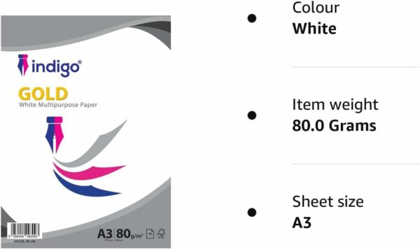 indigo® a3 white multipurpose copier 80gsm paper pack 50 sheets