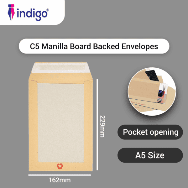 c5 indigo manilla boardback peel & seal do not bend envelopes pack of 25