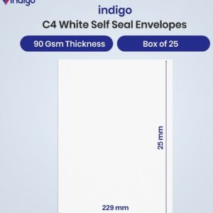 indigo c4 white self seal pocket envelopes pack of 25