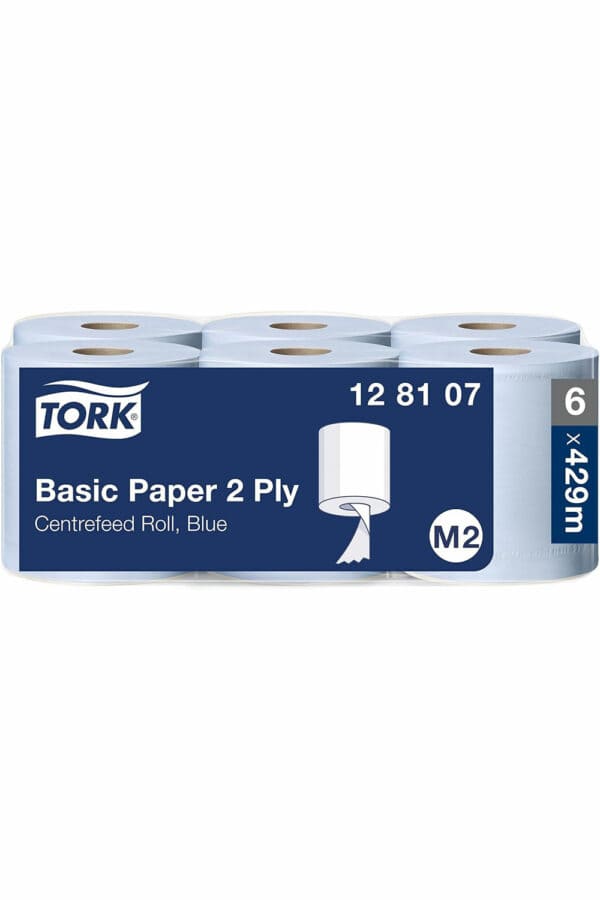 tork basic centrefeed wiping paper blue m2, cost efficient paper towels, 6 x 150m, 128107