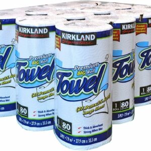 kirkland signature roll towel, 12 x 80 sheet pack, fabric, white, 12 pack