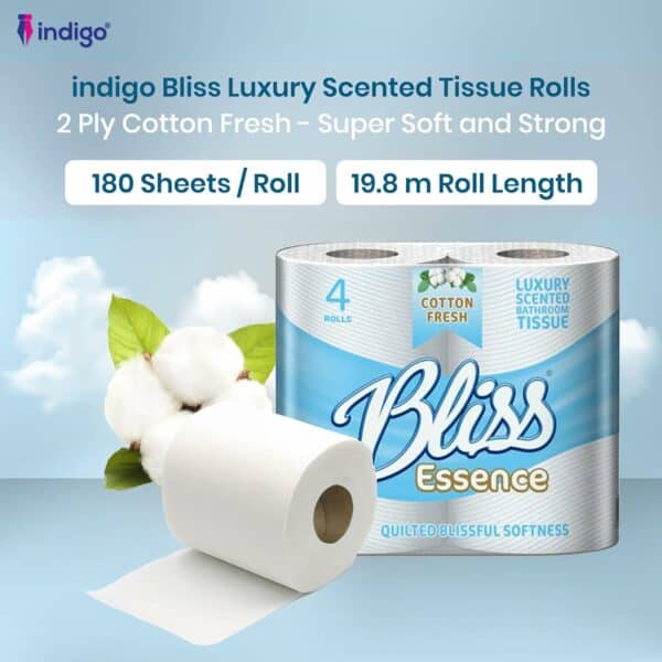 indigo bliss luxury scented bathroom 40 toilet rolls 2 ply cotton fresh super soft and strong toilet paper ultimate quilted comfort for a luxurious bathroom experience 4 x10 rolls pack = 40 rolls