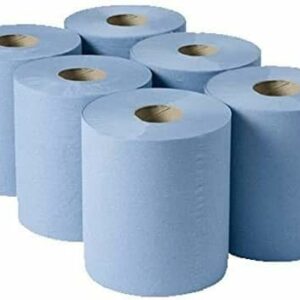 indigo® blue centrefeed roll 150m x 180mm 2 ply hygiene absorbent strong thick wiping tissue cleaning roll home and office (6 rolls) no quibble gauranteee