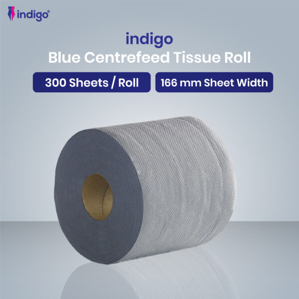 indigo® active blue centrefeed roll 2 ply laminated embossed strong wiping tissue cleaning roll home and office sheet width 166mm 6 rolls