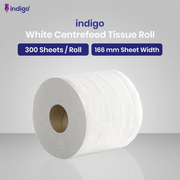 indigo® white centrefeed roll 2 ply laminated embossed strong wiping tissue cleaning roll home and office sheet width 166mm 6 rolls