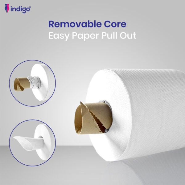 indigo® white centrefeed roll 2 ply laminated embossed strong wiping tissue cleaning roll home and office sheet width 166mm 6 rolls