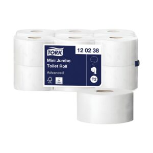 tork mini jumbo toilet roll, 2 ply, 12 pieces