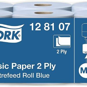 tork basic centrefeed wiping paper blue m2, cost efficient paper towels, 6 x 150m, 128107