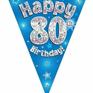 party bunting happy 80th birthday blue holographic 11 flags 3.9m