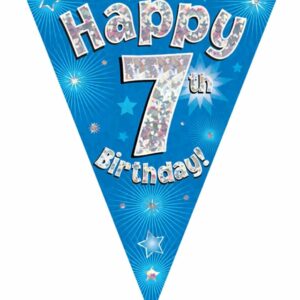 party bunting happy 7th birthday blue holographic 11 flags 3.9m