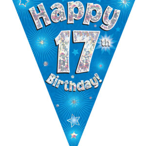 party bunting happy 17th birthday blue holographic 11 flags 3.9m