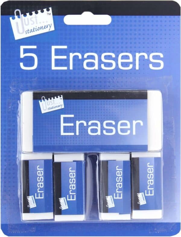 just stationary 5 white erasers