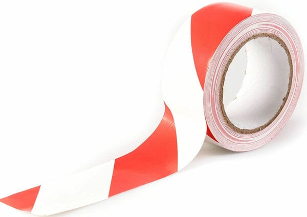 indigo® multipurpose hazard warning internal use marking tape 48mm x 33m long red and white