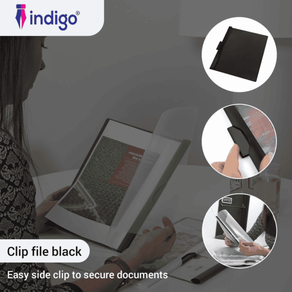 indigo® a4 clip file black 5 packs