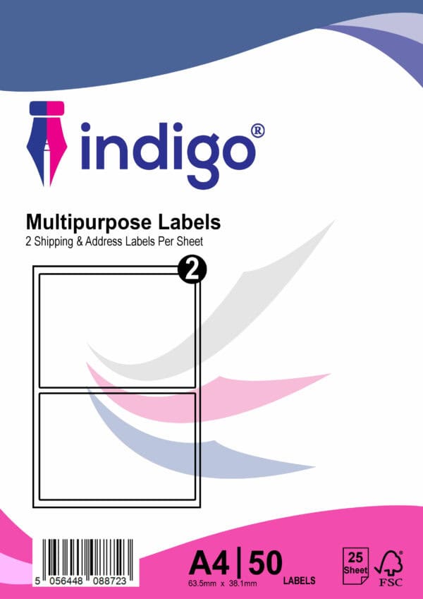 indigo® multipurpose white a4 sticker labels inkjet, laser, copier versatile sticker labels for fba, upc, packaging, sold, barcodes waterproof and durable,