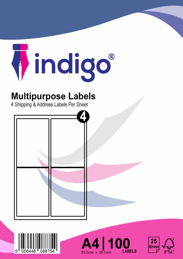 indigo® multipurpose white a4 sticker labels