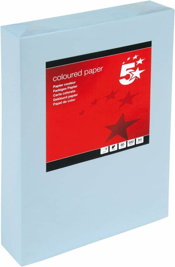 5 star office 297625 coloured copier paper multifunctional ream wrapped 80gsm a4 light blue [500 sheets