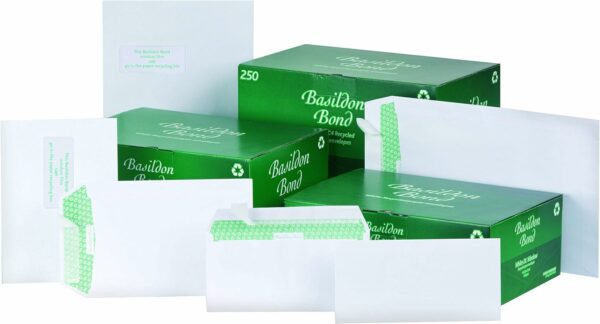 bong basildon bond dl recycled white 120gsm peel & seal wallet, pack 25 envelopes, r10048