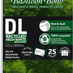 bong basildon bond dl recycled white 120gsm peel & seal wallet, pack 25 envelopes, r10048