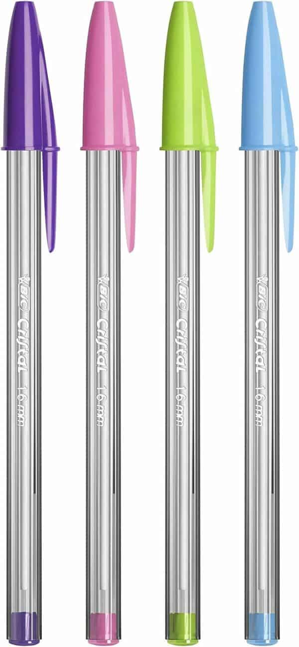 bic cristal fun, ballpoint pens, smudge proof writing pens and wide point (1.6 mm), ideal for school, purple ink, pack of 20