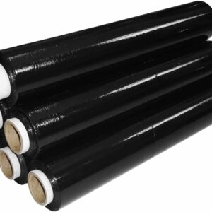 6 rolls of 23 micron strong black opaque pallet stretch shrink wrap 500mm x 250mm 23mu flush core