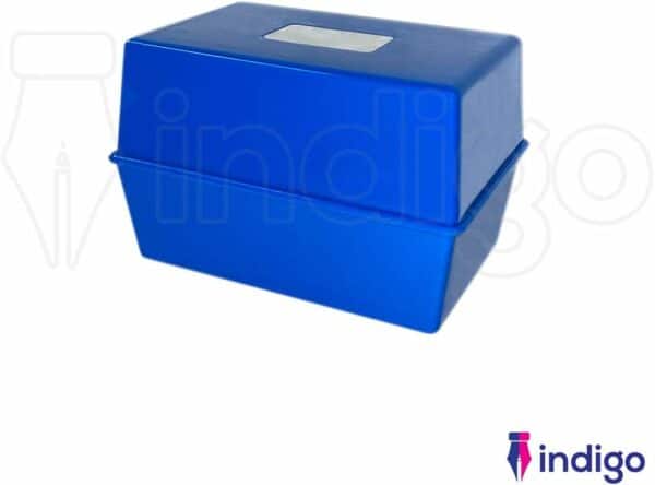 indigo® office index record card box filing box with coloured guide record cards blue (5" x 3")