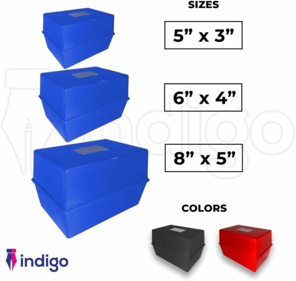 indigo® office index record card box filing box with coloured guide record cards blue (5" x 3")