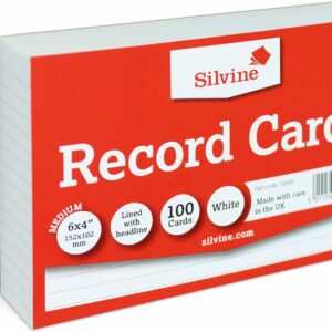 silvine a6 white record cards lined with headline, 100 cards per pack (size 6x4")