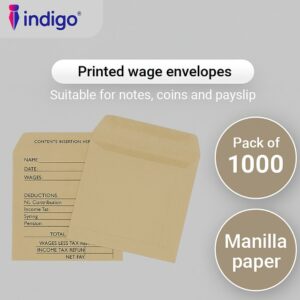 indigo printed wage pay money brown manilla envelopes (1000)